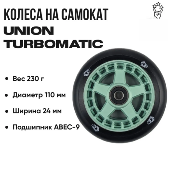 Колесо Union Turbomatic 110 мм., Зелёное. Unionwheel-turbo110mmMint - фото 6764