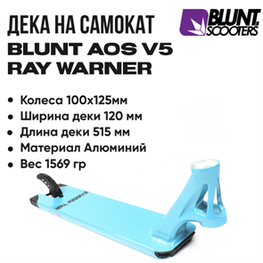 Дека Blunt AOS V5 Ray Warner 515 мм., Бирюзовая. deck-blunt-v5-warner-515-te